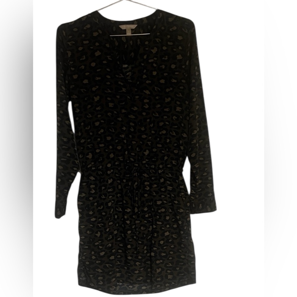 Banana Republic Olive Green and Black Leopard Print Shift Mini Dress size 4 EUC